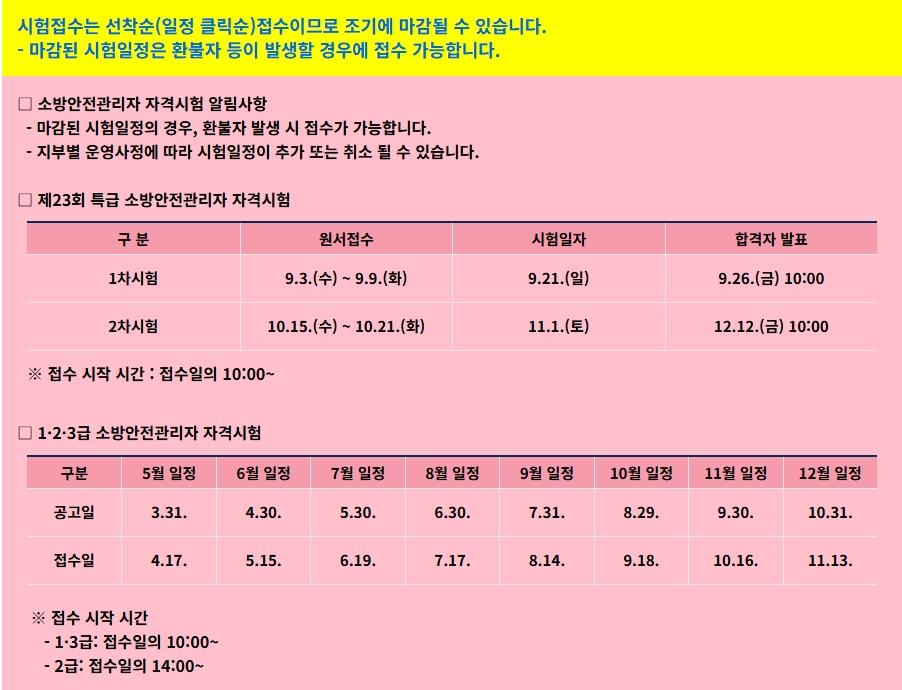 2025년 소방안전관리자 시험 접수 일정 및 공고일